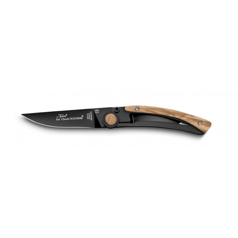 Couteau de poche Manche Olivier lame noire Liner Lock Le Thiers Claude Dozorme