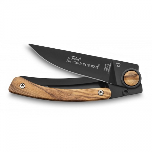 Couteau de poche Manche Olivier lame noire Liner Lock Le Thiers Claude Dozorme
