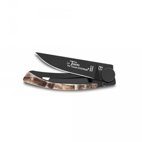 Couteau de poche Manche Corne de Bélier lame noire Liner Lock Le Thiers Claude Dozorme