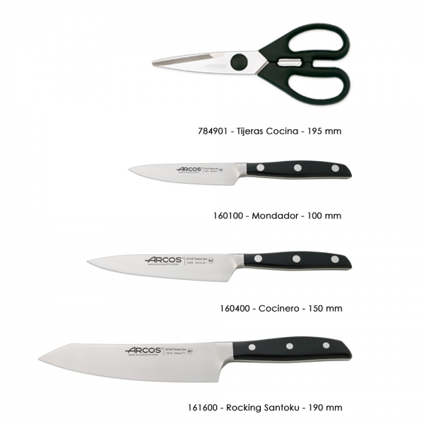 Bloc Couteaux 3 pcs + ciseaux Manhattan Arcos
