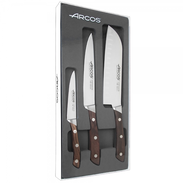 Coffret 3 Couteaux Office/cuisine/Santoku Natura Arcos