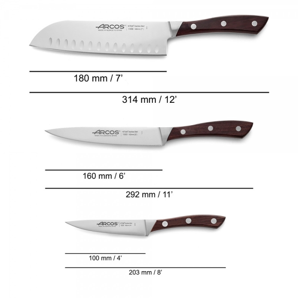 Coffret 3 Couteaux Office/cuisine/Santoku Natura Arcos