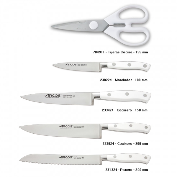 Bloc Couteaux 4 pcs + ciseaux Riviera Blanc Arcos