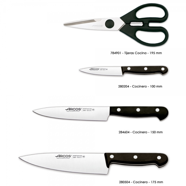 Bloc Couteaux 3 pcs + ciseaux Universal Arcos