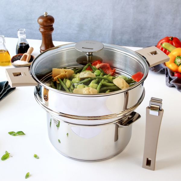 Panier Vapeur Inox 22.5 Cm - Pour Cuisson à La Vapeur - Avec Poignée - Universel Pour Poêle - Cuisson Saine