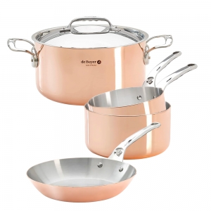 Set 2 casseroles 16 et 20cm + 1 faitout 24 cm Alchimy Loqy De Buyer + 3  couvercles verre + 2 anses + 1 manche