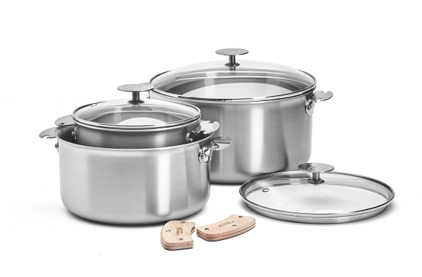 Set 3 casseroles Alchimy Loqy De Buyer + 3 couvercles + 2 anses
