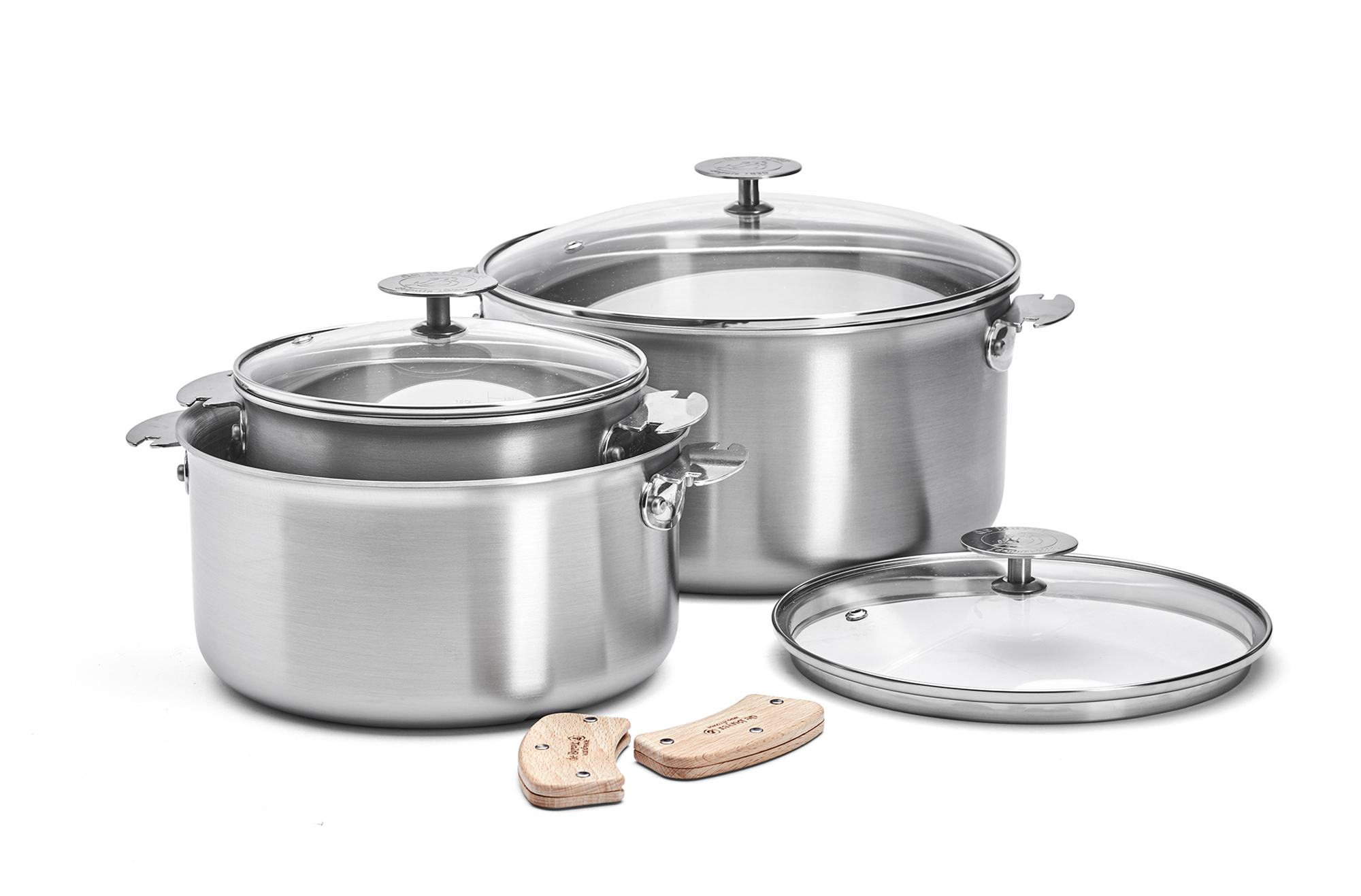 Set 3 casseroles Alchimy Loqy De Buyer + 3 couvercles + 2 anses