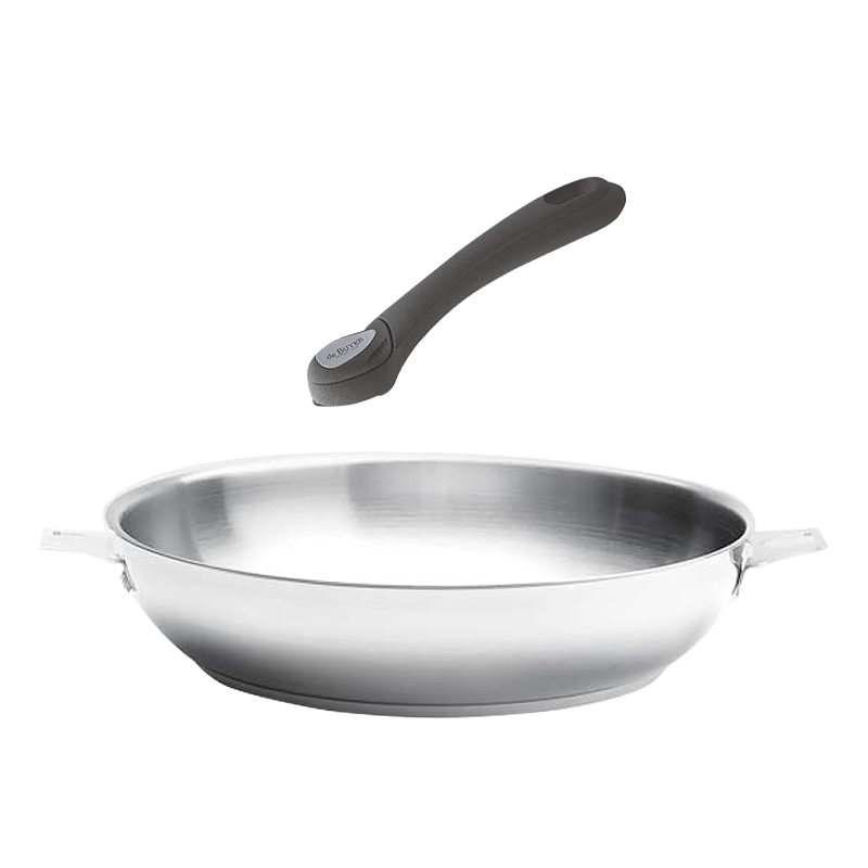 1 wok inox 28cm, 1 poêle inox 24cm, 1 poignée amovible en Acier