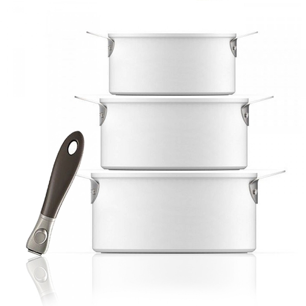 3 Casseroles Plug & Play Evergreen White + 1 Poignée Aubecq