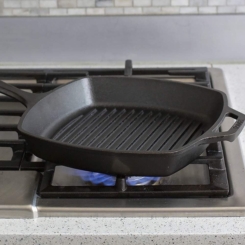 Poêle Grill En Fonte Avec Manche En Bois - 24 Cm, Pour Camping Et Maison
