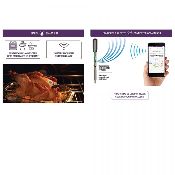 Thermomètre à Viande Bluetooth - Sonde Sans Fil Magnétique, 10 Pré-réglages, Alerte Smartphone, étanche IP67