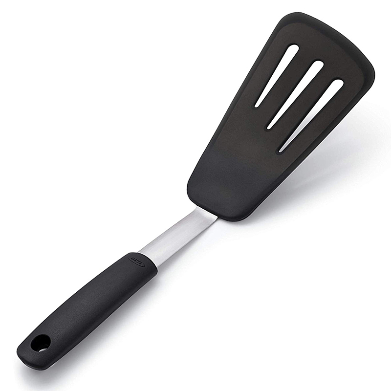 Spatule de Cuisine en Silicone et Inox, Tête Souple à Face Arrondie