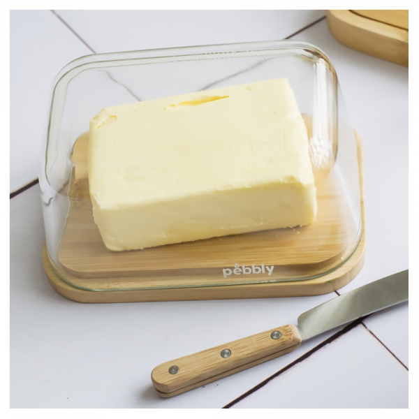 Beurrier en Verre & Bambou avec Tartineur Pebbly