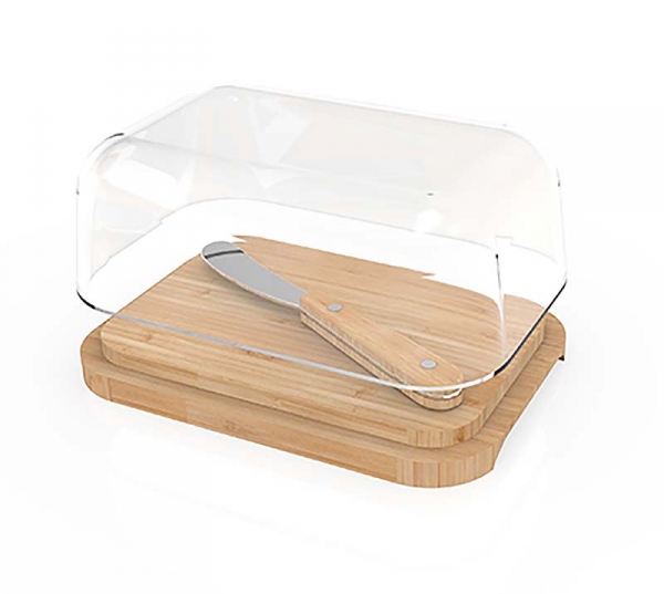 Beurrier en Verre & Bambou avec Tartineur Pebbly