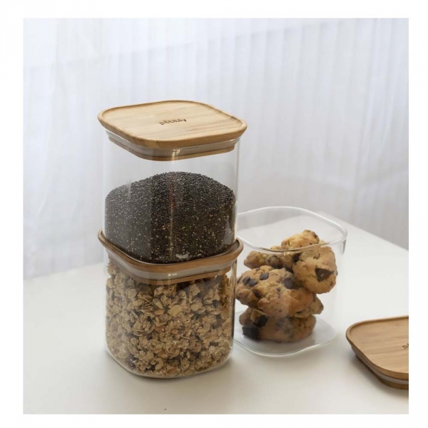 Lot de 2 Boîtes à épices Verre et Bambou Pebbly