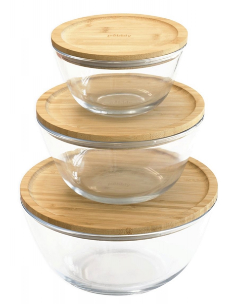 Boîte hermétique verre ronde avec Couvercle Bambou Pebbly