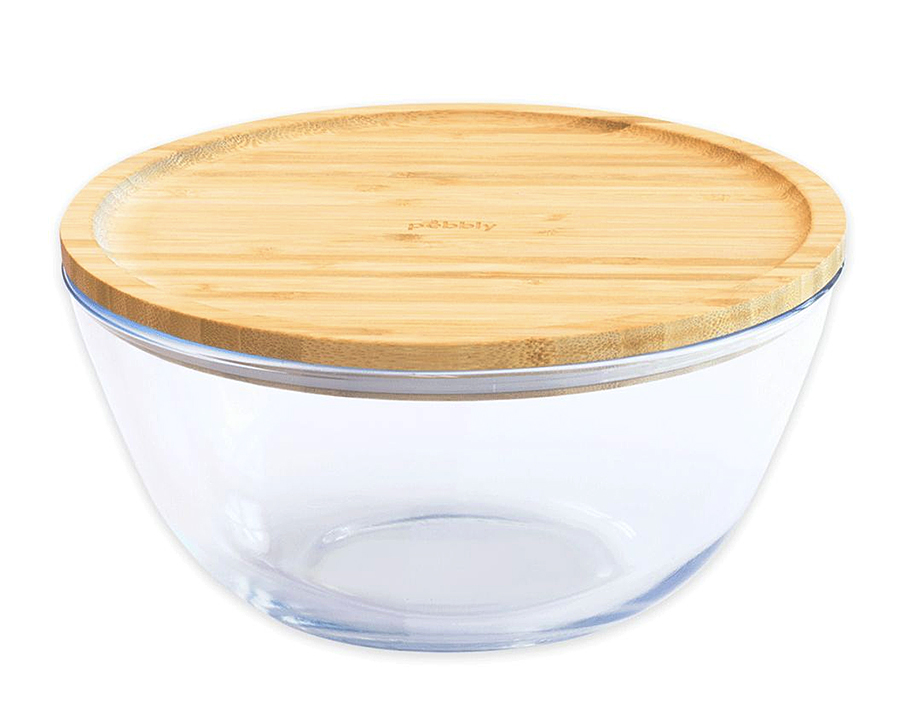 Boîte hermétique verre ronde avec Couvercle Bambou Pebbly