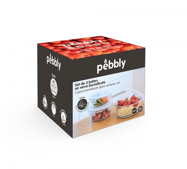 Set de 3 Boîtes rondes verre borosilicate Pebbly