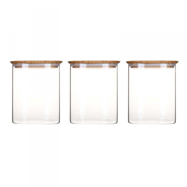 Lot de 3 Bocaux de Conservation en Verre avec Couvercle Bambou PEBBLY -  Culinarion