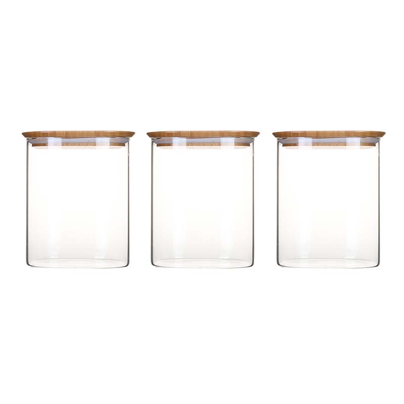 Pebbly Lot de 3 Bocaux de Conservation en Verre avec Couvercle Bambou 