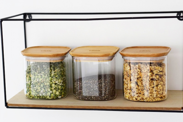 Set de 3 Boîtes Carrées en Verre Couvercle Bambou Pebbly