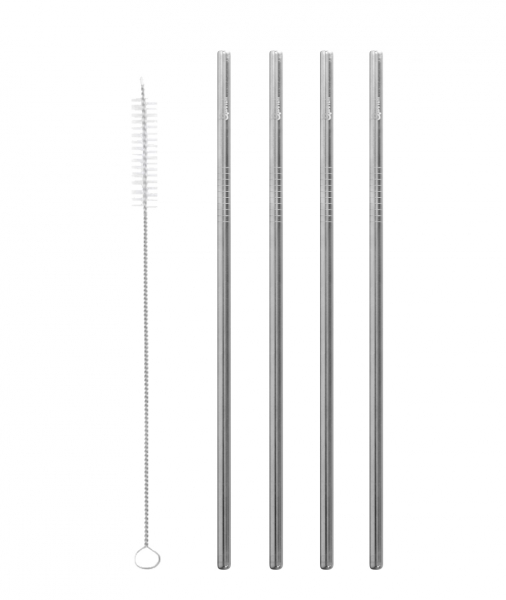 4 Pailles Inox + Goupillon Qwetch