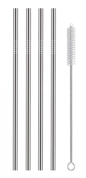 4 Pailles Droites Inox + Goupillon Westmark