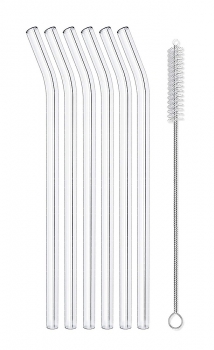 6 Pailles Coudées en Verre + Goupillon Westmark